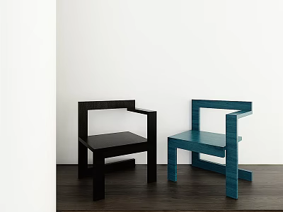Modern Minimalist Leisure Chairs With Square Frame Black And Blue Design On Dark Wooden Floor 3d model