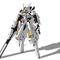 Futuristic White And Yellow Mecha Robot With Long Weapon And Detailed Armor