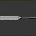 Classic Weapon With Wooden Handle And Metal Blade Featuring Holes On Dark Background