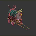 Wooden Carriage With Green Canopy Decorative Top Elements Door Window And Wheels