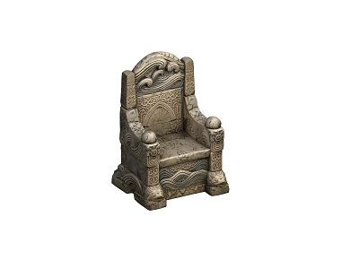 Antique Single Chair Featuring Ornate Carved Details And Stone Inspired Design 3d model