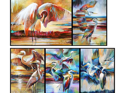 Colorful Heron Canvas Wall Art With Diverse Poses And Vibrant Backdrops 3d model