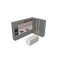 Modern Kitchen Interior With Gray Cabinets Recessed Lighting Marble Countertop And Island