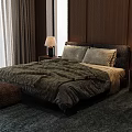 Cozy Double Bed With Dark Gray Headboard Gray Bedding Wooden Wall And Bedside Tables