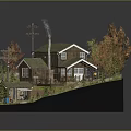 Detailed Miniature Scene With Small Wooden House Green Roof Autumn Trees Lawn Path And Steps