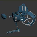 Futuristic Blue Mechanical Robot With Multiple Metallic Arms And Wing Like Components