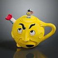 Yellow Ceramic Teapot Furniture Featuring Facial Expression And Astronaut Decoration Red Spout USA Design
