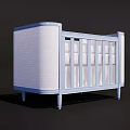 Light Blue Baby Crib With White Padded Fabric Safety Railing And Sturdy Legs