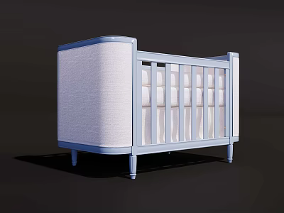 Light Blue Baby Crib With White Padded Fabric Safety Railing And Sturdy Legs 3d model
