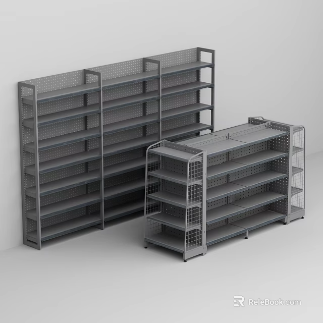 Gray Metal Grid Shelf Units With Multiple Tiers For Storage 3d model 