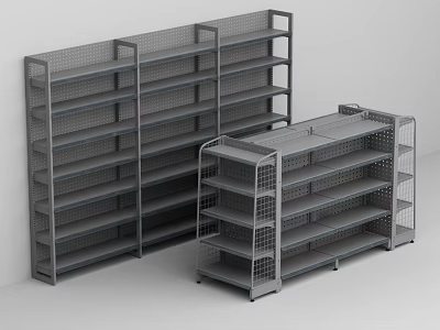 Gray Metal Grid Shelf Units With Multiple Tiers For Storage 3d model
