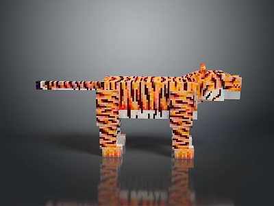 Detailed 3D Pixel Art Tiger Figure With Colorful Digital Block Design 3d model