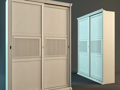 Light Colored Modern Wardrobe With Sliding Doors And Vertical Slats Design 3d model