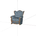 Classic Blue Patterned Single Sofa With Golden Wooden Trim And Elegant Armrests Design