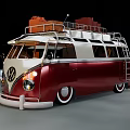 Vintage Red and White Volkswagen Bus with Roof Rack Luggage and Classic Design