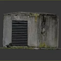 Concrete Ventilation Structure with Moss Covered Exterior and Side Grille on Platform Base 3d model