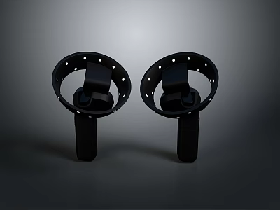 Pair Of Black Computer VR Headsets With Circular Frame And LED Indicators 3d model