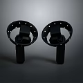 Pair Of Black Computer VR Headsets With Circular Frame And LED Indicators
