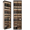 Modern Wooden Bookcase With Glass Doors LED Lighting And Decorative Items