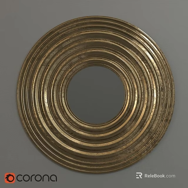 Golden Circular Wall Decor with Multiple Concentric Circles and Metallic Finish on Gray Background 3d model 