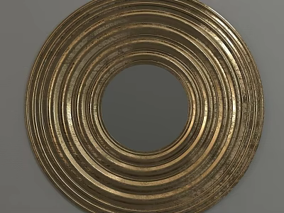 Golden Circular Wall Decor with Multiple Concentric Circles and Metallic Finish on Gray Background 3d model