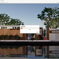 Scenic Feature Wall Design With Water Reflection Green Plants And House Number 227