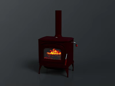 Sturdy Metal Hardware Tools Fireplace With Burning Flame Red Knob And Chimney 3d model