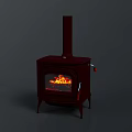 Sturdy Metal Hardware Tools Fireplace With Burning Flame Red Knob And Chimney