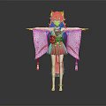 Anime Character With Pink Hair And Fox Ears In Red White Kimono Style Outfit