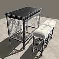 Modern Black Office Desk With Wooden Top Metal Grid Frame And Side Padded Stool