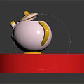 White Teapot With Yellow Accents On Red Hexagonal Platform And Black Background 3d model