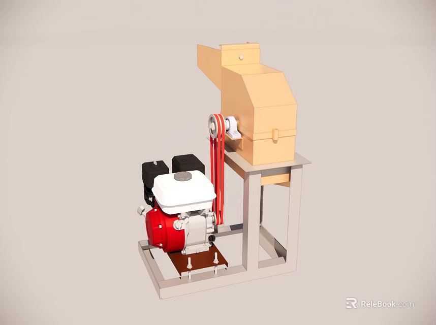 Industrial Processing Machine With Red White Engine And Beige Structure On Stand 3d model 