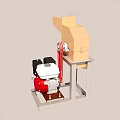 Industrial Processing Machine With Red White Engine And Beige Structure On Stand