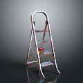 Silver Metal Ladder With Multiple Steps Yellow Support Bars and Red Small Object