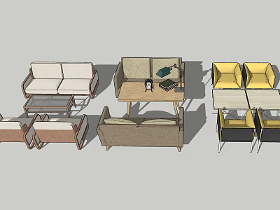 Stylish Outdoor Sofa Collection With Neutral Brown And Yellow Seating And Coffee Tables 3d model