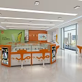 Bright Modern Digital Store Interior With Orange Display Counters And Glass Cases 3d model