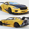 Yellow Racing Car with Black Roof Rear Spoiler and Aerodynamic Drift Design