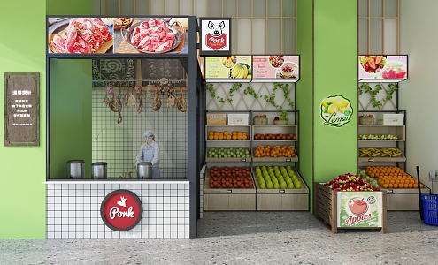 Modern Fruit Store Meat Shop Fruit Supermarket Store 3d model