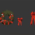 Festive Green Christmas Wreath With Red Berries Small And Large Red Bows