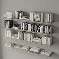 Organized Books and Magazines Display on Wooden Shelves with Stacked and Standing Rows
