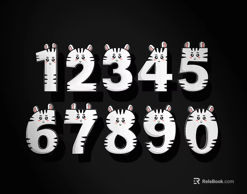 Cute Tiger Ear Number Shaped Drawer Pulls With Cartoon Faces Design 3d model