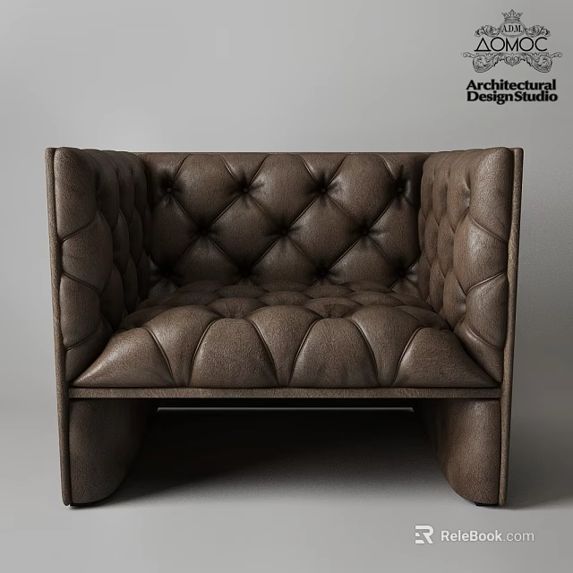 Brown Leather Single Seater Sofa with Button Tufted Upholstery and Modern Design 3d model