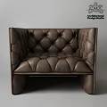 Brown Leather Single Seater Sofa with Button Tufted Upholstery and Modern Design 3d model