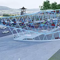 Modern Glass Bridge Design With Triangular Steel Structure And Surrounding Vehicles 3d model
