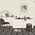 Elegant Modern Dressing Table With Mirror Chair Decorative Items And Wall Art 3d model
