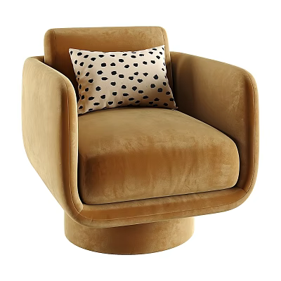 Modern Tan Velvet Swivel Accent Chair With Black Polka Dot Pillow 3d model