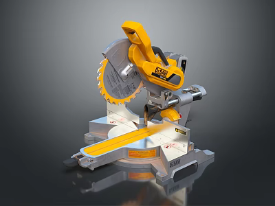Yellow And Silver Miter Saw Power Tool With Cutting Platform And Metal Base 3d model