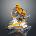 Yellow And Silver Miter Saw Power Tool With Cutting Platform And Metal Base