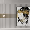 Modern Background Wall Design With Wooden Panels Stone Texture And Artwork