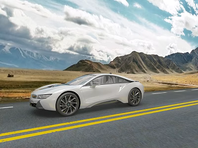 White Sports Car Driving On Road With Mountain Landscape And Cloudy Sky 3d model White Sports Car Driving On Road With Mountain Landscape And Cloudy Sky 3d model